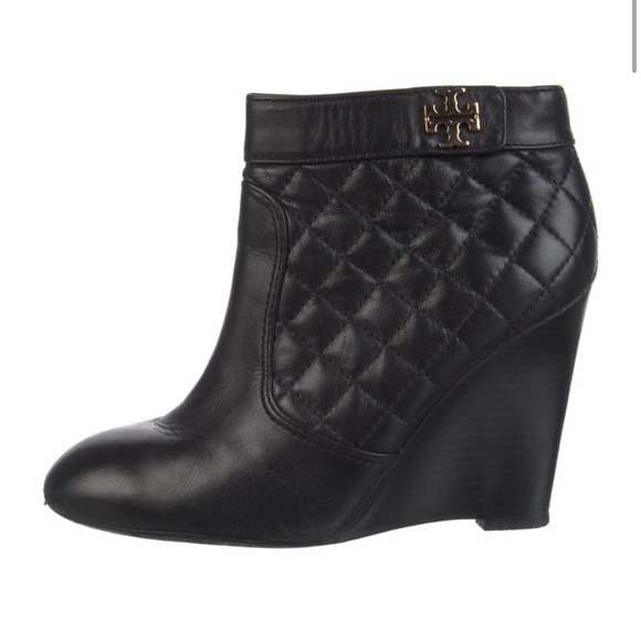 Tory Burch Leila Leather Quilted Wedge Booties 8 - Picture 2 of 9